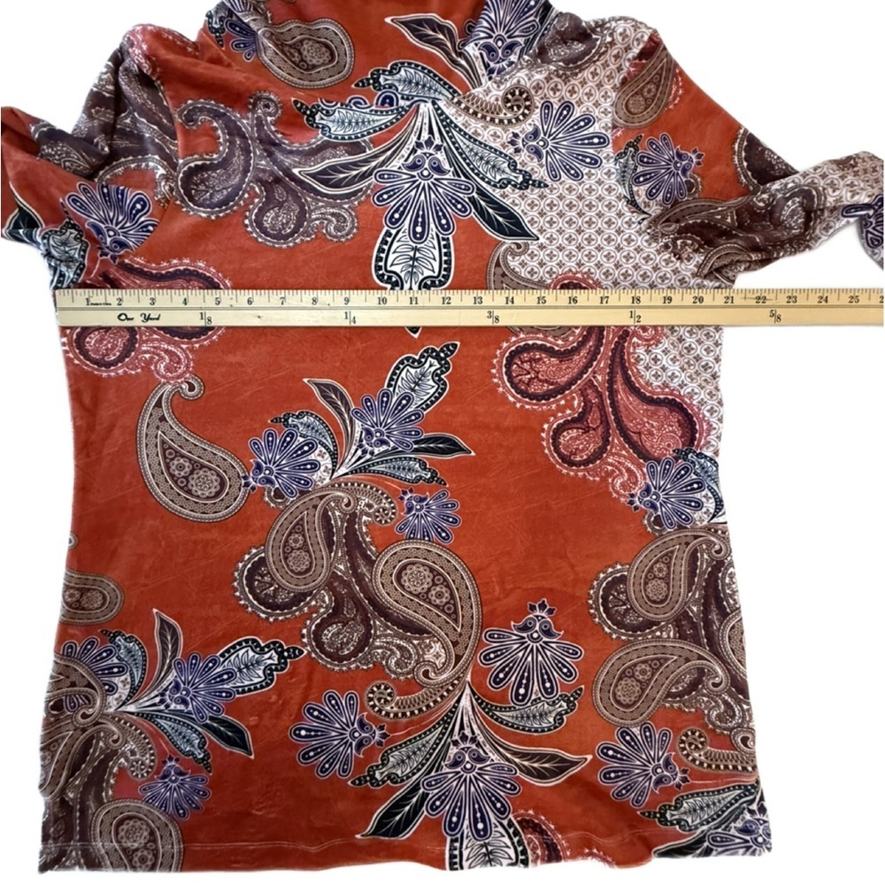 Leo & Nicole Rust Orange and Blue Paisley Cowl Neck Sweater. Large - Picture 3 of 8